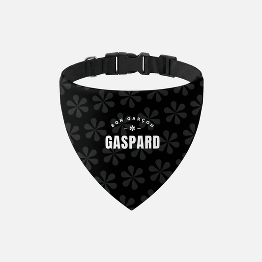 Bandana pour chien et chat avec collier – motif fleurs noir
